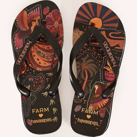 Farm Rio Havaianas Beleza Mix Boho Tropical Jungle Print Thong Flip Flop Sandals - Picture 1 of 9
